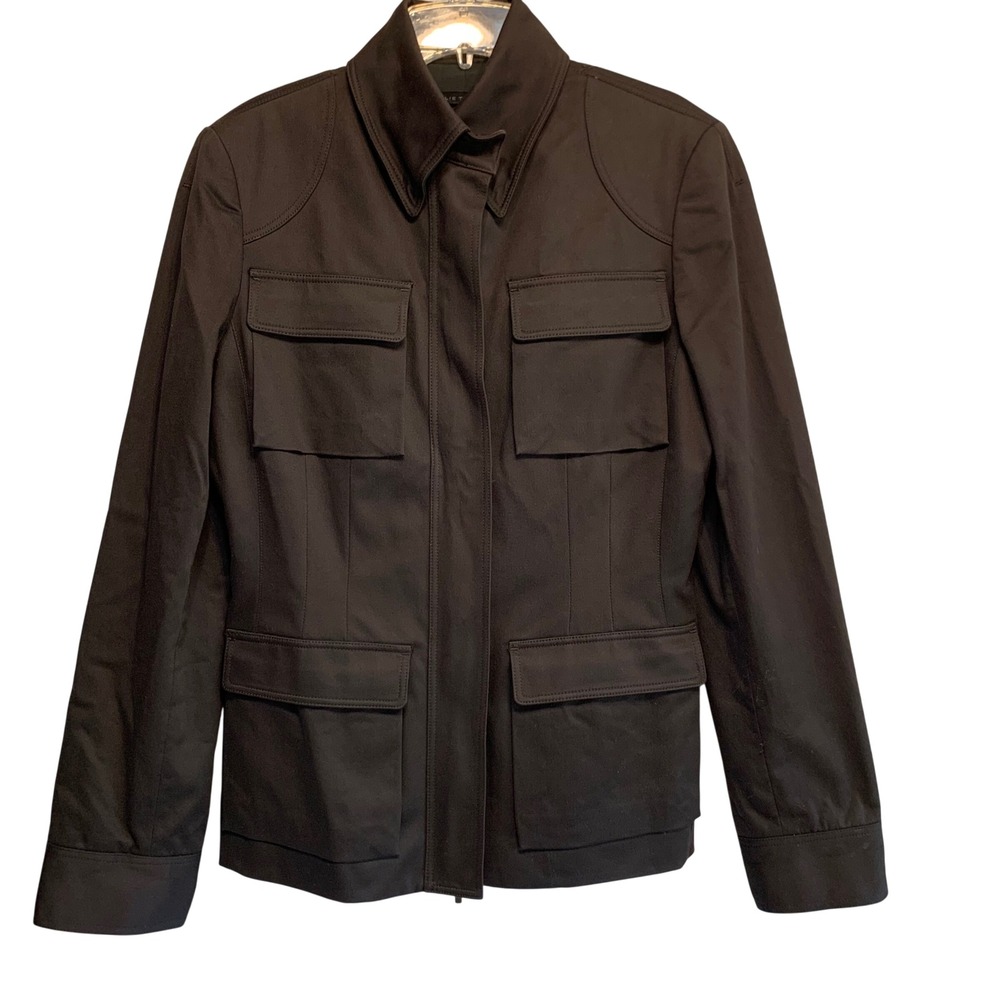Elie Tahari Utility Jacket Size 8 Brown Cotton Blend Safari Military Field Coat